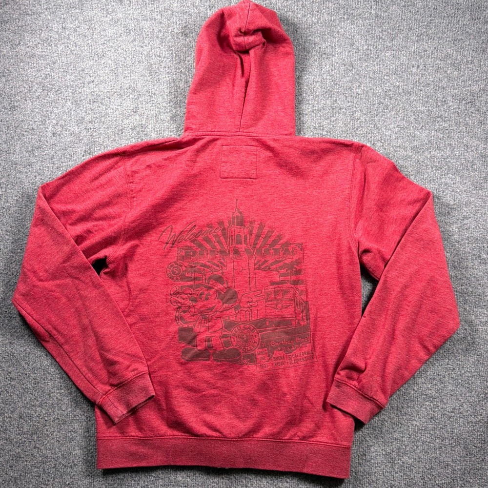 Disney Parks Red Car Trolley Hoodie Mens Medium Mickey Mouse Zip Up Buena Vista - Picture 7 of 13